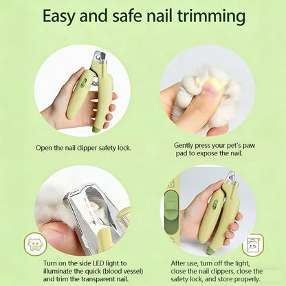 Dog Cat Nail Trimmer with LED Light & UV Lamp, Quick Safe Grooming, Sharp Blades, Built-In Nail File, Nail Collector, Non-Slip Ergonomic Handle for All Pet Sizes