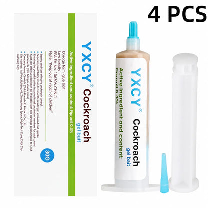 YXCY Fipronil-Based Cockroach Exterminator Gel Bait - 4 Tubes (30G Each), 1 Plunger with User-Friendly Plunger Tips - Indoor & Outdoor Pest Control Cockroach for American, German & Major Species