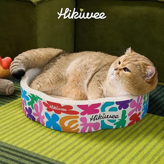 Hikiwee 【Original Design】 Scratch-Resistant Cat Bed - Leopard Print, Art Deco, Mint Chocolate, Floral Styles - Wood Pulp High-Density Corrugated Cardboard, Non-Toxic, Odor-Free, Formaldehyde-Free, Individually Sealed for Safe Naps, Guaranteed Brand New