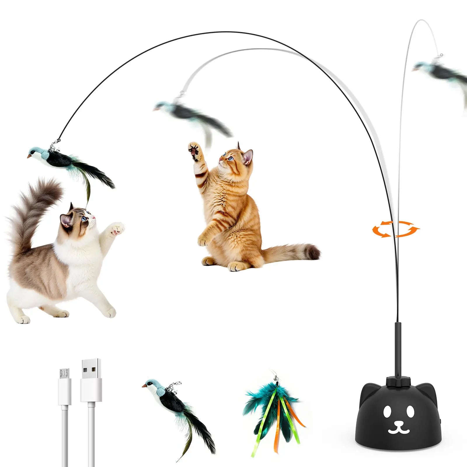 CATPICK Interactive Cat Toys for Indoor Cats—Automatic Feather Toy That Flutters like a Bird, Usb-Rechargeable Electric Cat Teaser with a Suction Cup Base, 360° Rotating Cat Toy, and Smart, Sensor-Activated Self-Play Puzzle Toys Designed for Bored Cats