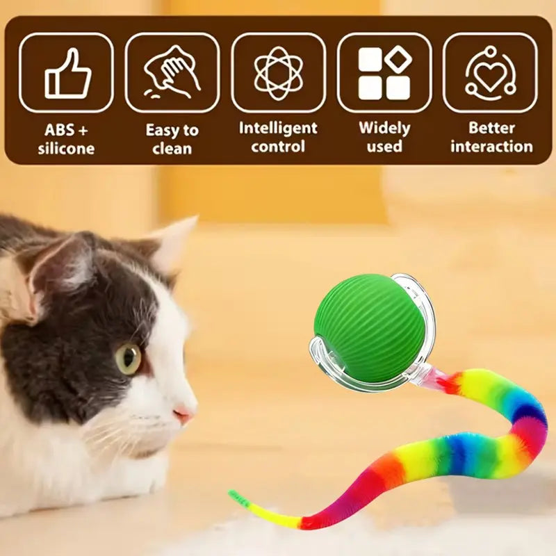 Silicone Pet Electric Automatic Rolling Ball, Smart Obstacle Avoidance Self-Entertainment Toy for Cats and Dogs, Colorful Plush Tail