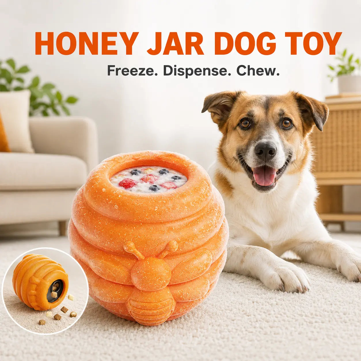Honey Jar Dog Toy – Freezable Lick Bowl, Treat Dispenser & Chew-Resistant Enrichment Toy for Dogs Campingessentials