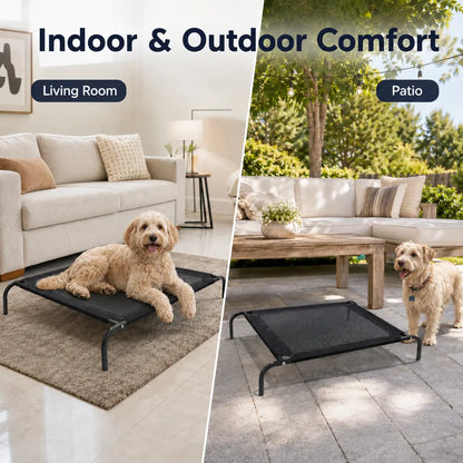 Elevated Cooling Dog Bed for Small/Medium Dogs - 36.2" L X 23.6" W X 5.9" H Breathable Mesh Raised Cot, Metal Frame, Indoor/Outdoor Patio Balcony Camping Use