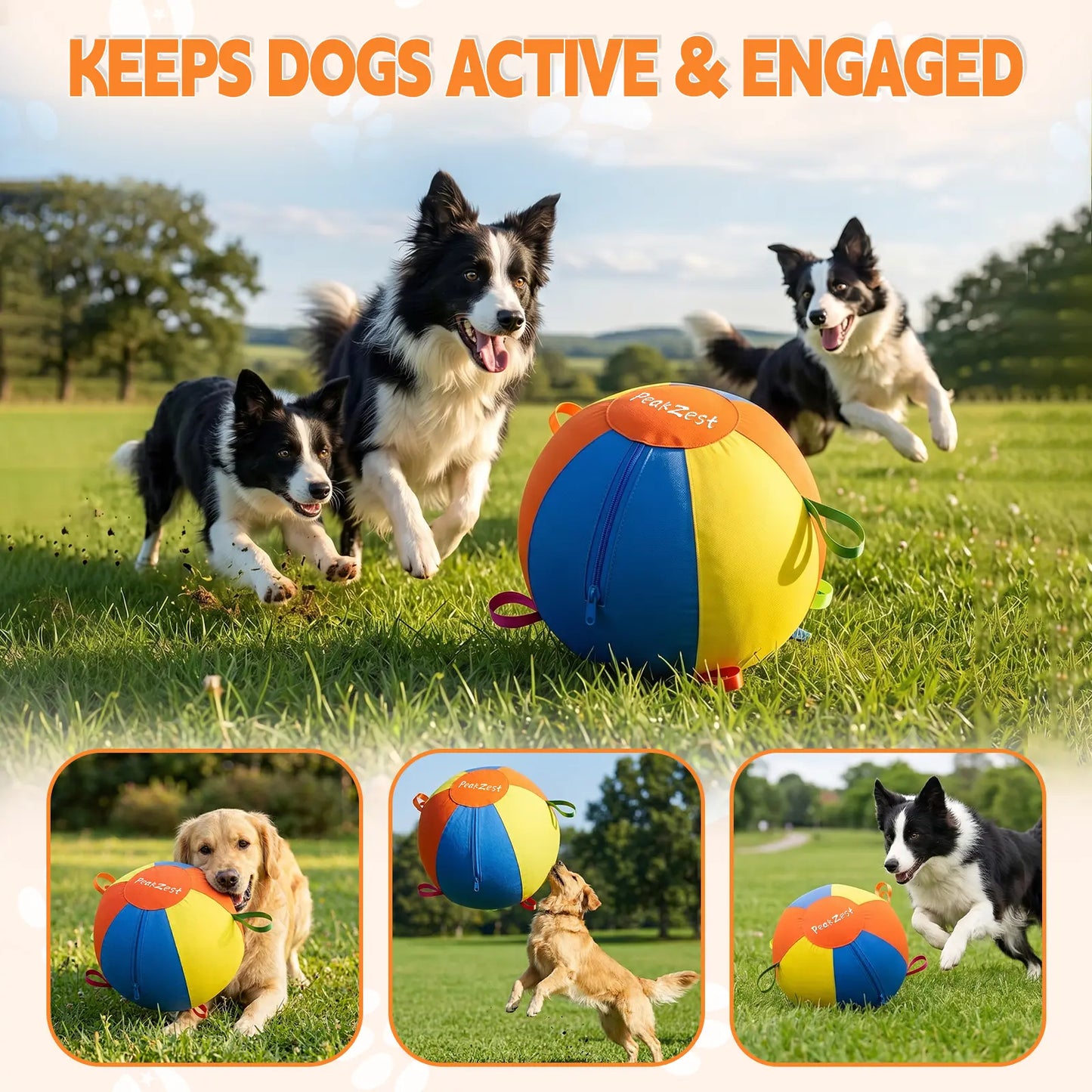 Interactive Herding Ball for Dogs, Bite Resistant Inflatable Dog Ball Set with Cover and Pump, Outdoor Exercise Toy Gift