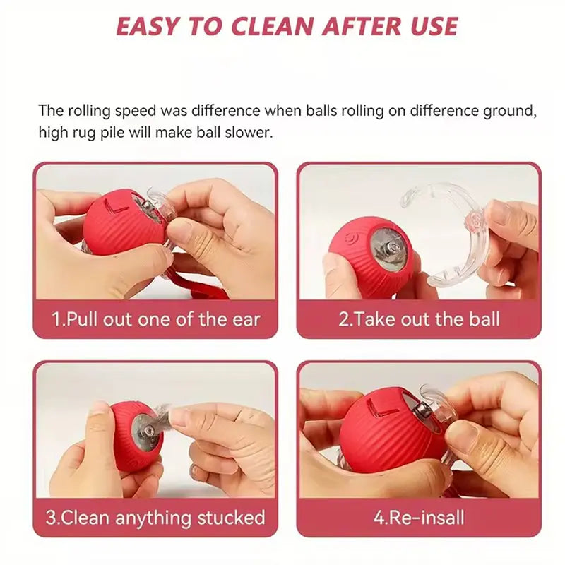 Silicone Pet Electric Automatic Rolling Ball, Smart Obstacle Avoidance Self-Entertainment Toy for Cats and Dogs, Colorful Plush Tail