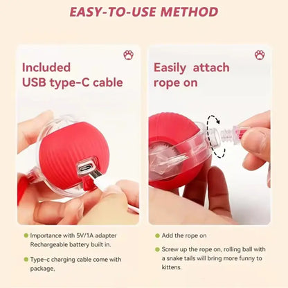 Silicone Pet Electric Automatic Rolling Ball, Smart Obstacle Avoidance Self-Entertainment Toy for Cats and Dogs, Colorful Plush Tail