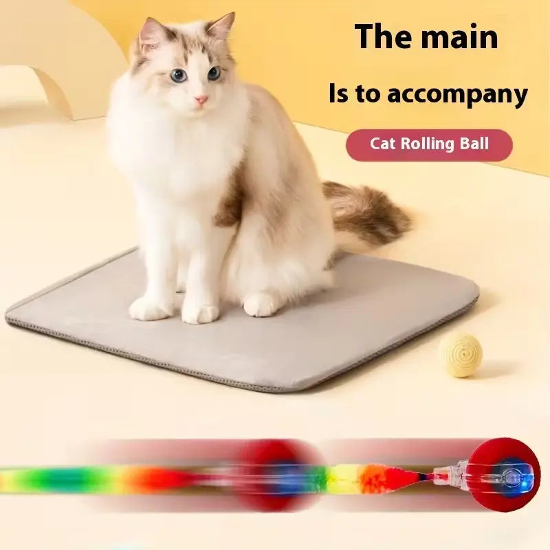 Silicone Pet Electric Automatic Rolling Ball, Smart Obstacle Avoidance Self-Entertainment Toy for Cats and Dogs, Colorful Plush Tail