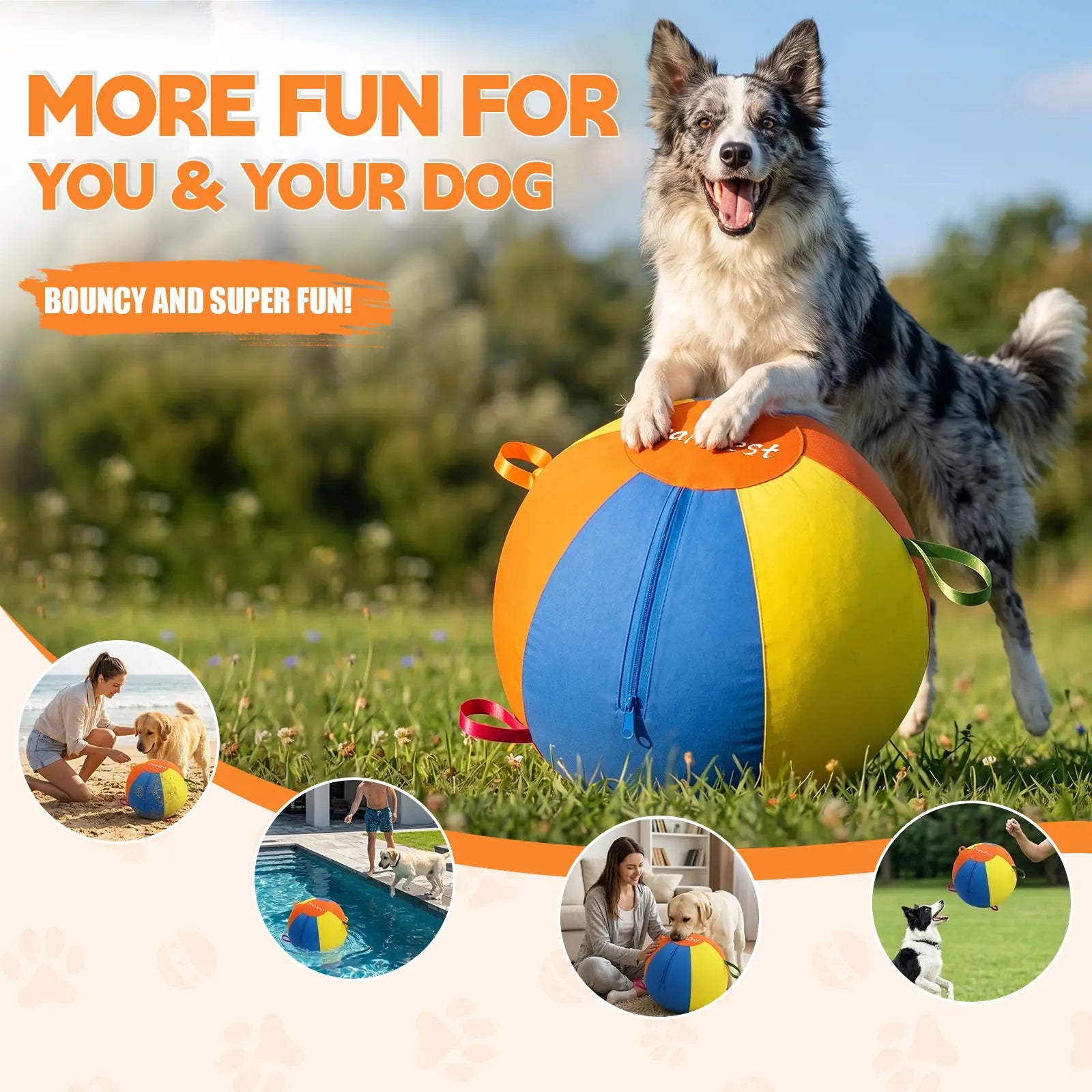 Interactive Herding Ball for Dogs, Bite Resistant Inflatable Dog Ball Set with Cover and Pump, Outdoor Exercise Toy Gift