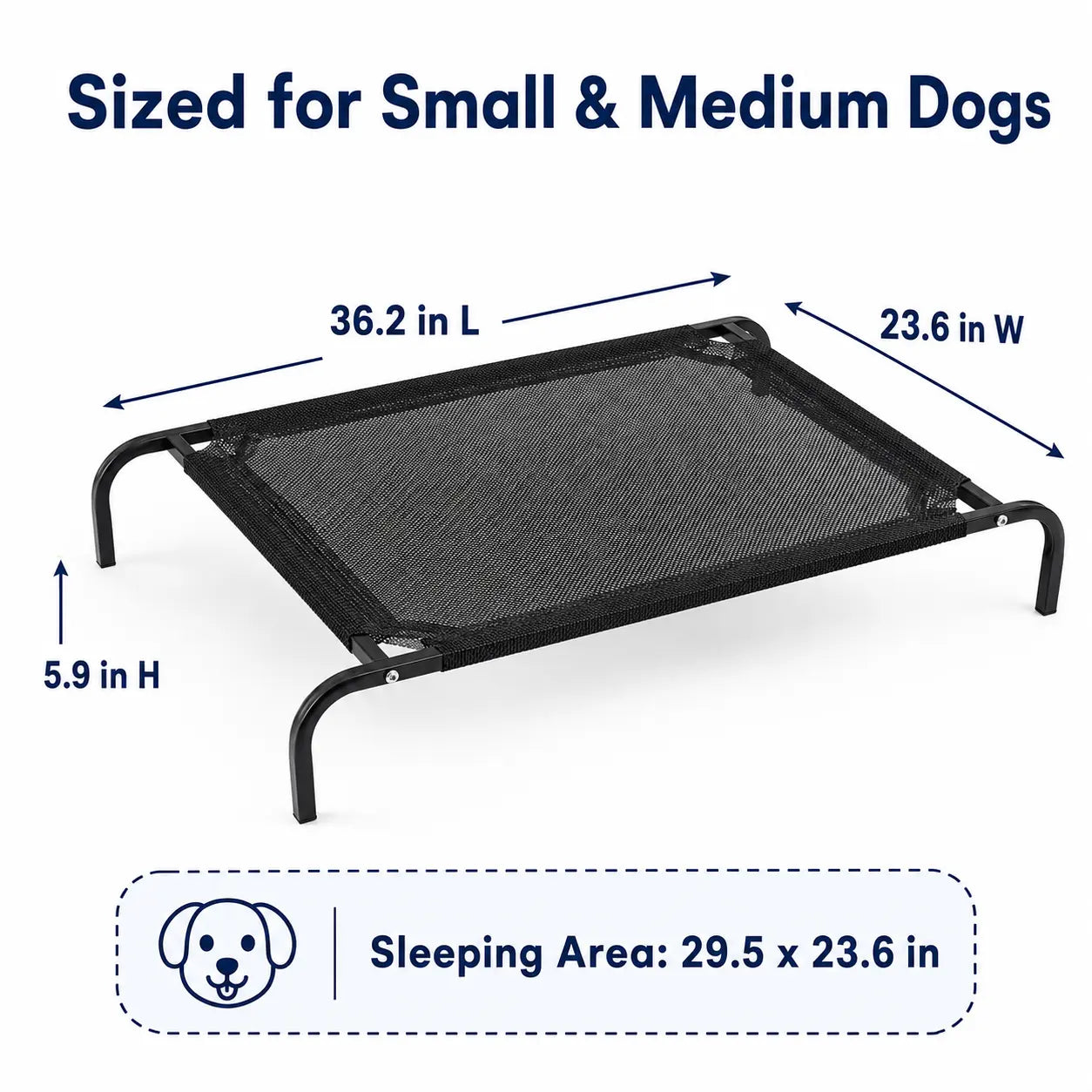 Elevated Cooling Dog Bed for Small/Medium Dogs - 36.2" L X 23.6" W X 5.9" H Breathable Mesh Raised Cot, Metal Frame, Indoor/Outdoor Patio Balcony Camping Use