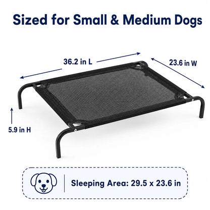 Elevated Cooling Dog Bed for Small/Medium Dogs - 36.2" L X 23.6" W X 5.9" H Breathable Mesh Raised Cot, Metal Frame, Indoor/Outdoor Patio Balcony Camping Use