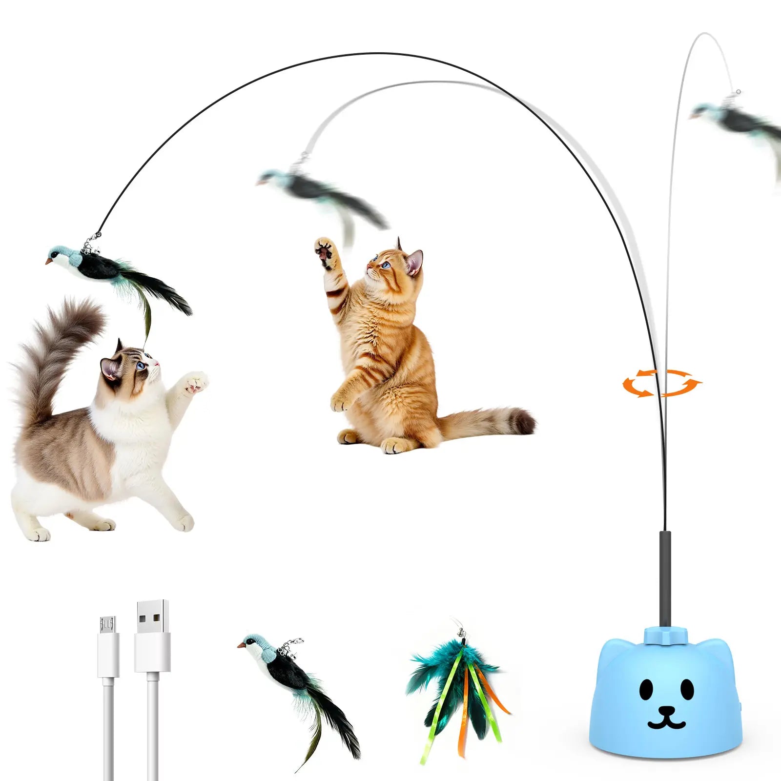 CATPICK Interactive Cat Toys for Indoor Cats—Automatic Feather Toy That Flutters like a Bird, Usb-Rechargeable Electric Cat Teaser with a Suction Cup Base, 360° Rotating Cat Toy, and Smart, Sensor-Activated Self-Play Puzzle Toys Designed for Bored Cats
