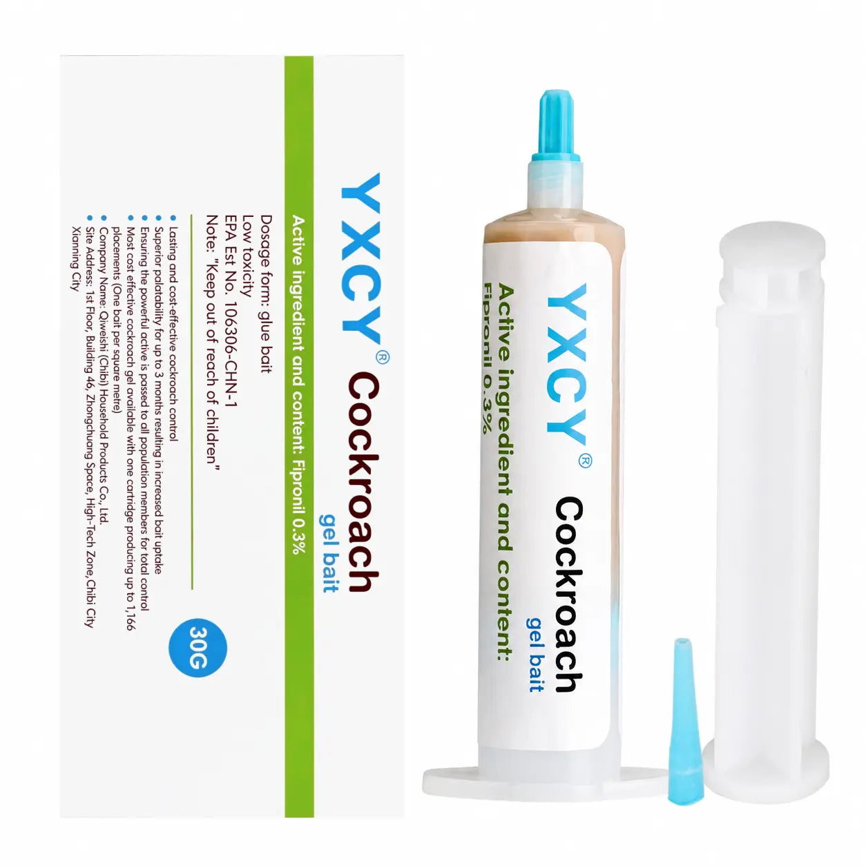 YXCY Fipronil-Based Cockroach Exterminator Gel Bait - 4 Tubes (30G Each), 1 Plunger with User-Friendly Plunger Tips - Indoor & Outdoor Pest Control Cockroach for American, German & Major Species