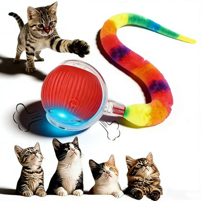 Silicone Pet Electric Automatic Rolling Ball, Smart Obstacle Avoidance Self-Entertainment Toy for Cats and Dogs, Colorful Plush Tail