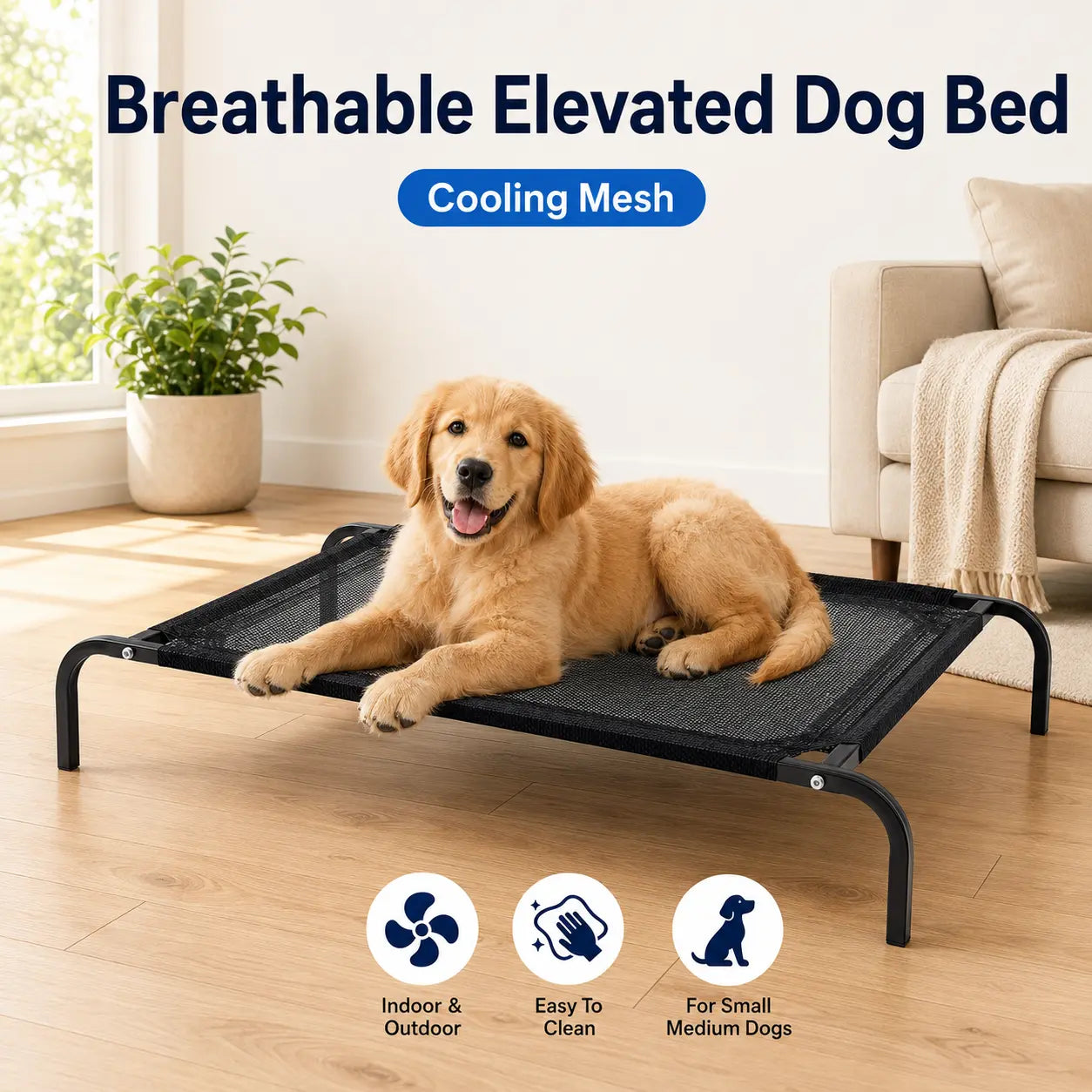 Elevated Cooling Dog Bed for Small/Medium Dogs - 36.2" L X 23.6" W X 5.9" H Breathable Mesh Raised Cot, Metal Frame, Indoor/Outdoor Patio Balcony Camping Use