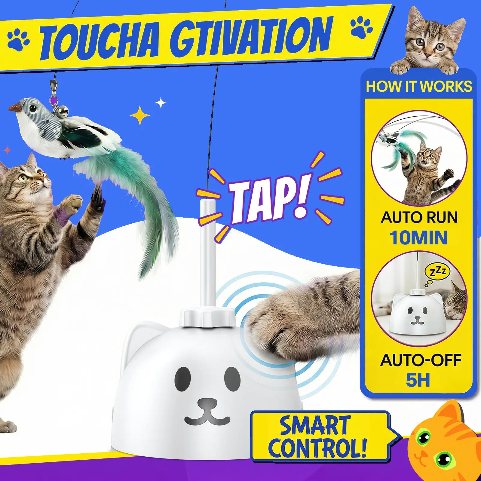CATPICK Interactive Cat Toys for Indoor Cats—Automatic Feather Toy That Flutters like a Bird, Usb-Rechargeable Electric Cat Teaser with a Suction Cup Base, 360° Rotating Cat Toy, and Smart, Sensor-Activated Self-Play Puzzle Toys Designed for Bored Cats