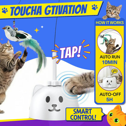 CATPICK Interactive Cat Toys for Indoor Cats—Automatic Feather Toy That Flutters like a Bird, Usb-Rechargeable Electric Cat Teaser with a Suction Cup Base, 360° Rotating Cat Toy, and Smart, Sensor-Activated Self-Play Puzzle Toys Designed for Bored Cats