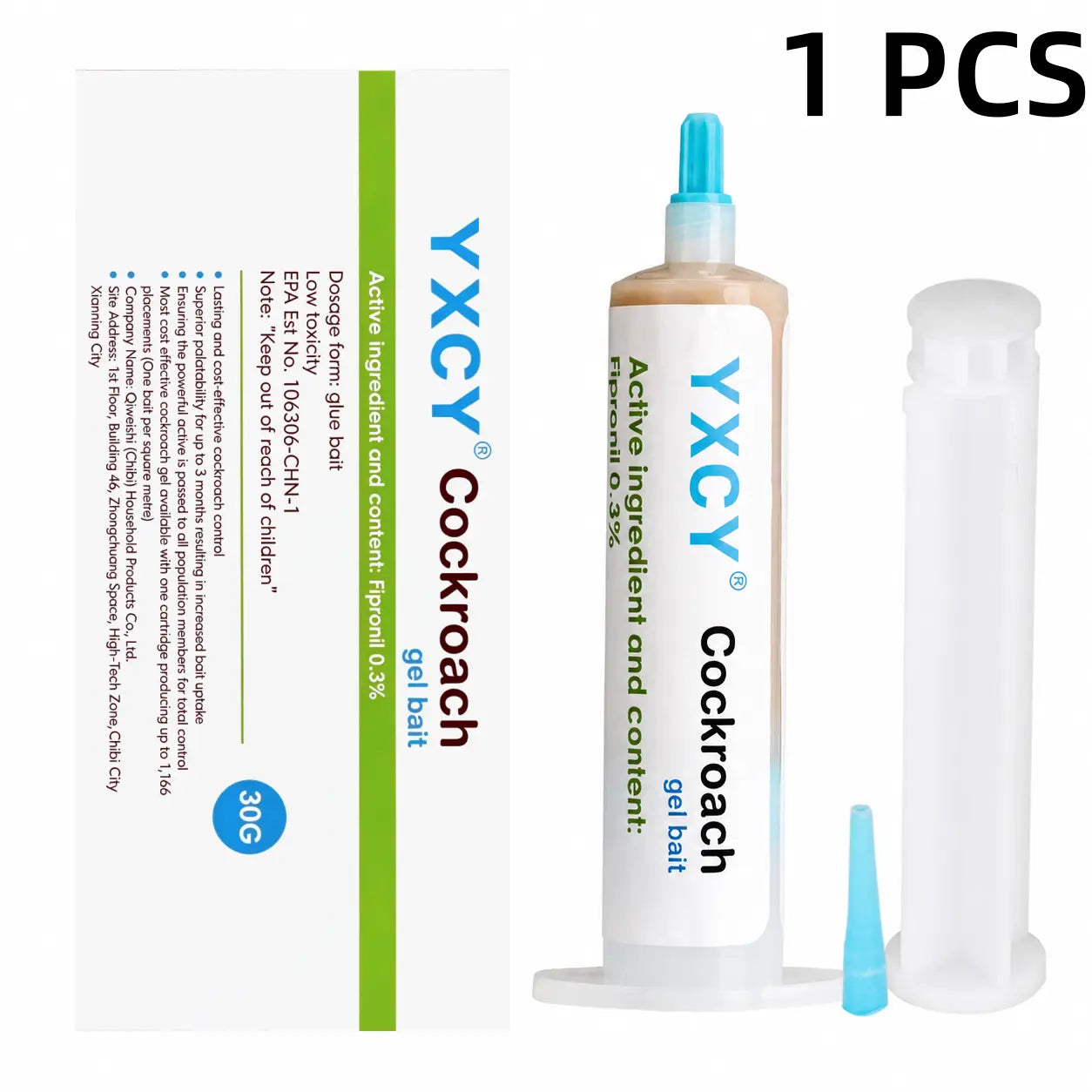 YXCY Fipronil-Based Cockroach Exterminator Gel Bait - 4 Tubes (30G Each), 1 Plunger with User-Friendly Plunger Tips - Indoor & Outdoor Pest Control Cockroach for American, German & Major Species