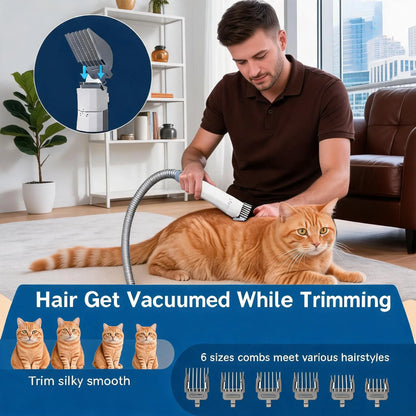 All-In-One Pet Hair Vacuum & Clipper System, 7-Piece Grooming & Nail Care Kit for Cats & Dogs - Anti-Shedding Tool Set for Shiny Tangle-Free Coat
