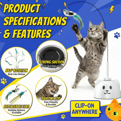 CATPICK Interactive Cat Toys for Indoor Cats—Automatic Feather Toy That Flutters like a Bird, Usb-Rechargeable Electric Cat Teaser with a Suction Cup Base, 360° Rotating Cat Toy, and Smart, Sensor-Activated Self-Play Puzzle Toys Designed for Bored Cats