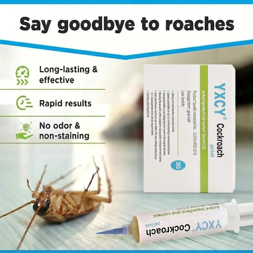 YXCY Fipronil-Based Cockroach Exterminator Gel Bait - 4 Tubes (30G Each), 1 Plunger with User-Friendly Plunger Tips - Indoor & Outdoor Pest Control Cockroach for American, German & Major Species