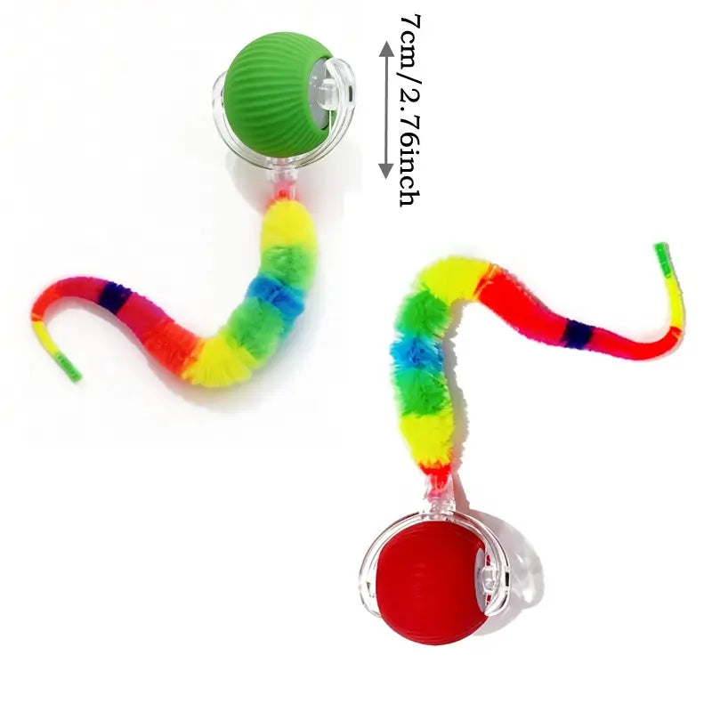 Silicone Pet Electric Automatic Rolling Ball, Smart Obstacle Avoidance Self-Entertainment Toy for Cats and Dogs, Colorful Plush Tail